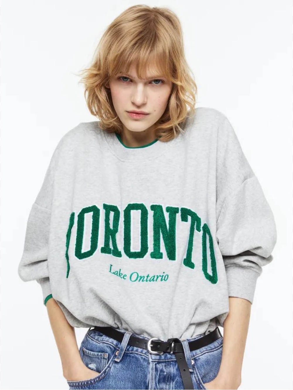 H&M Light Gray Crewneck Sweatshirt with Green Toronto Graphic